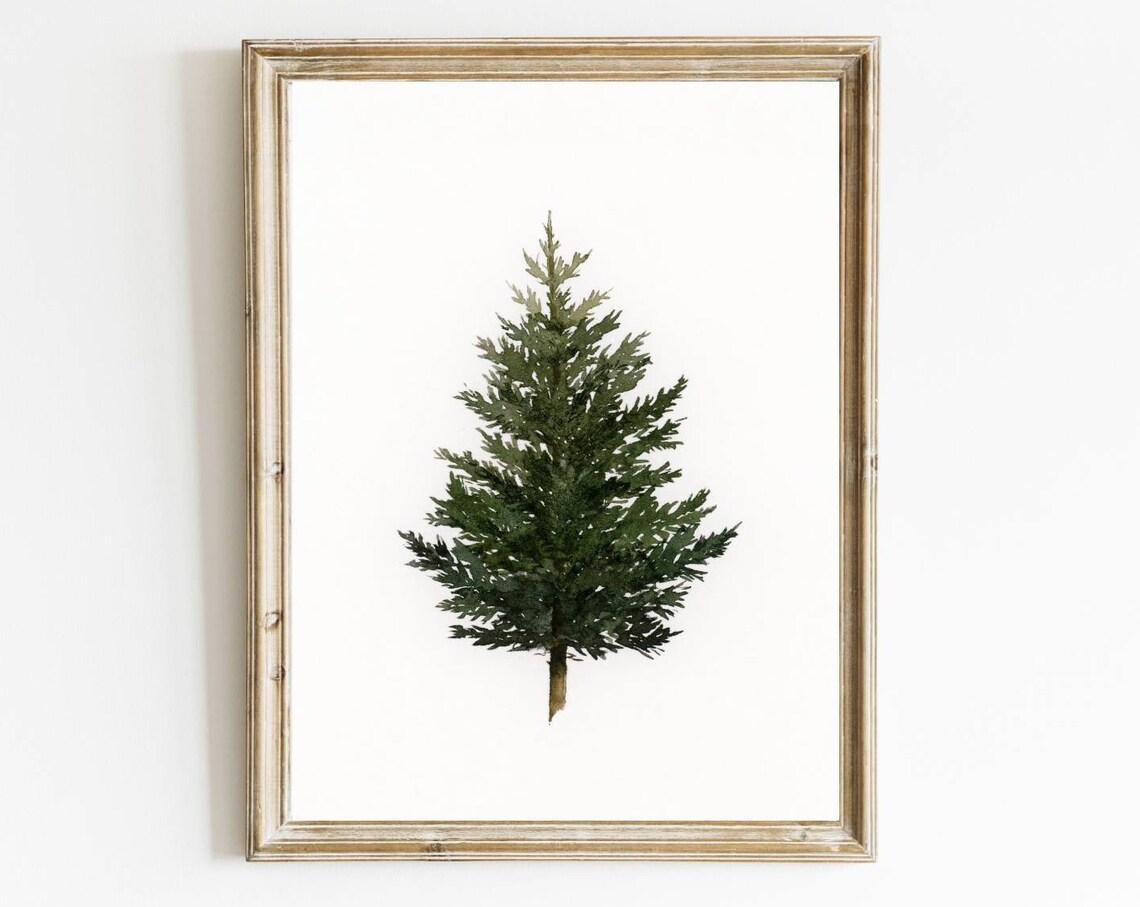 Pine Tree Christmas Watercolor Art Print, Minimalist