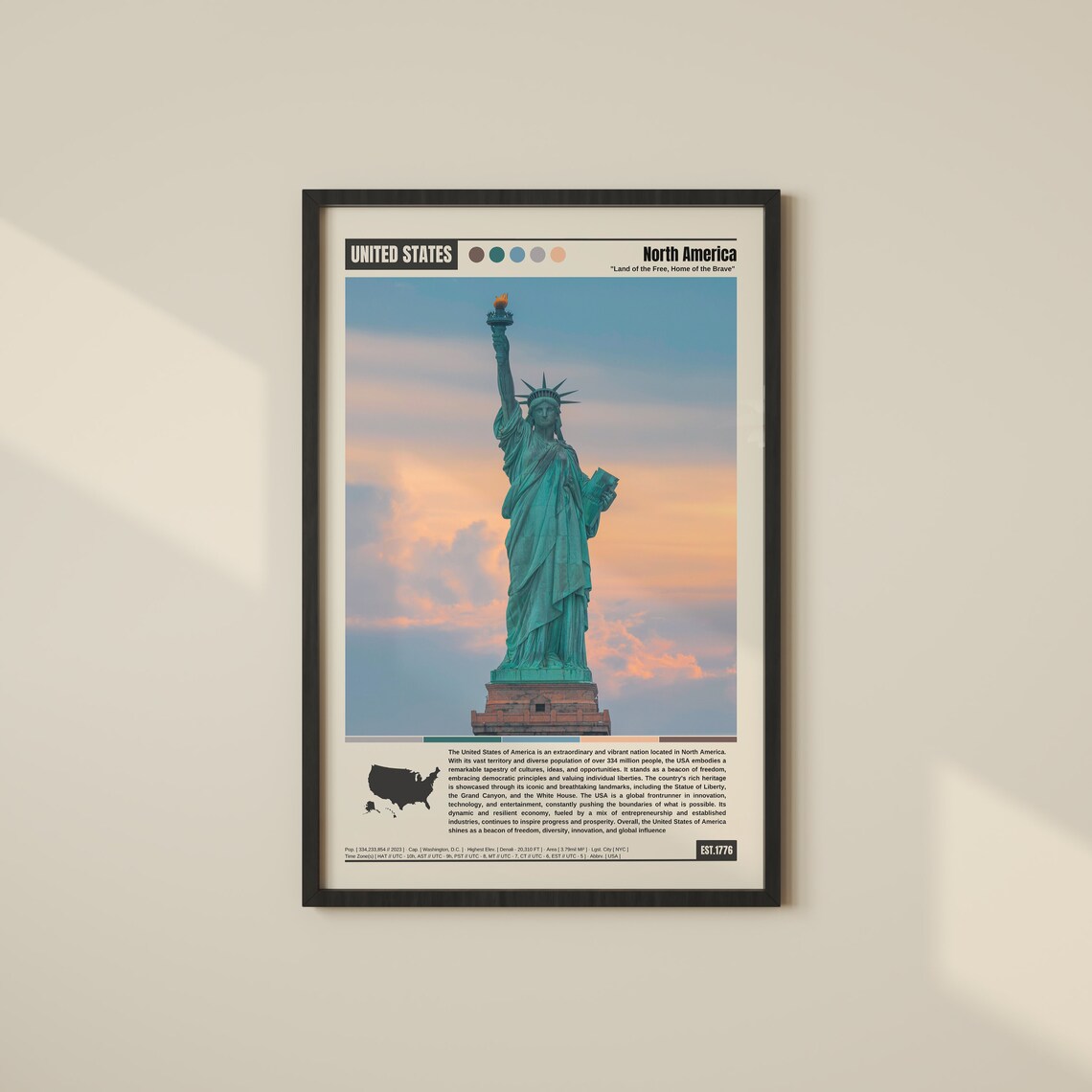 United States Poster, Statue of Liberty Art Print