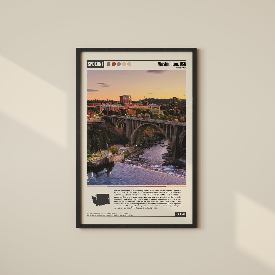 Spokane Travel Poster, Washington State Decor
