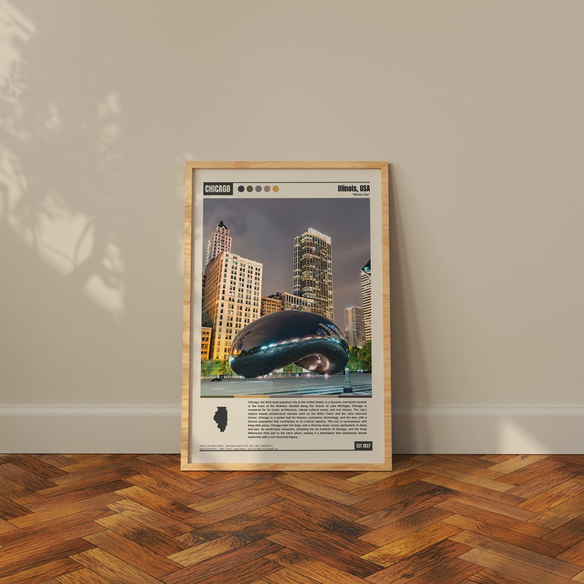 Chicago Illinois Windy City Cloud Gate Bean Dusk Skyline Poster - Image 3