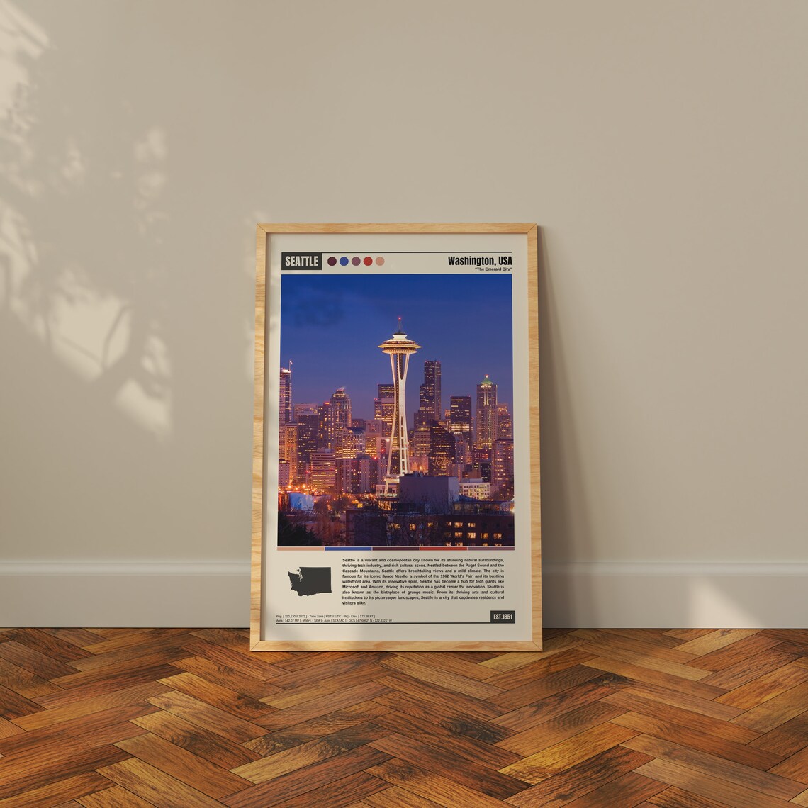 Seattle Travel Poster, Skyline and Map Art Print - Image 3
