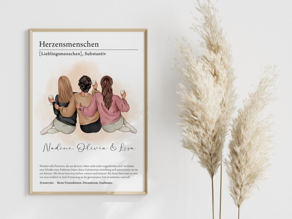 Personalized Herzensmenschen Three Best Friends Definition Poster - Image 2