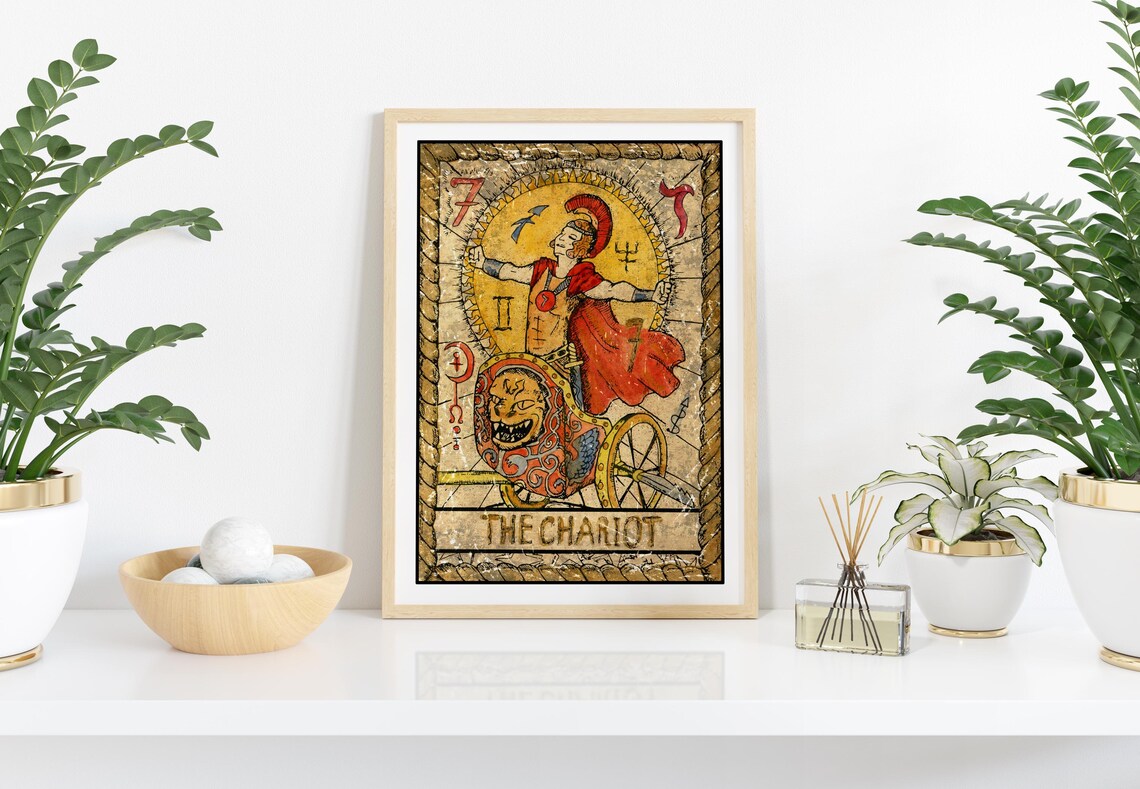 The Chariot Tarot Card Wall Art Tarot Card Art Prints New Age Spiritual Art Prints Warrior Chariot Mystical Artwork Roman Warrior Art - Image 2