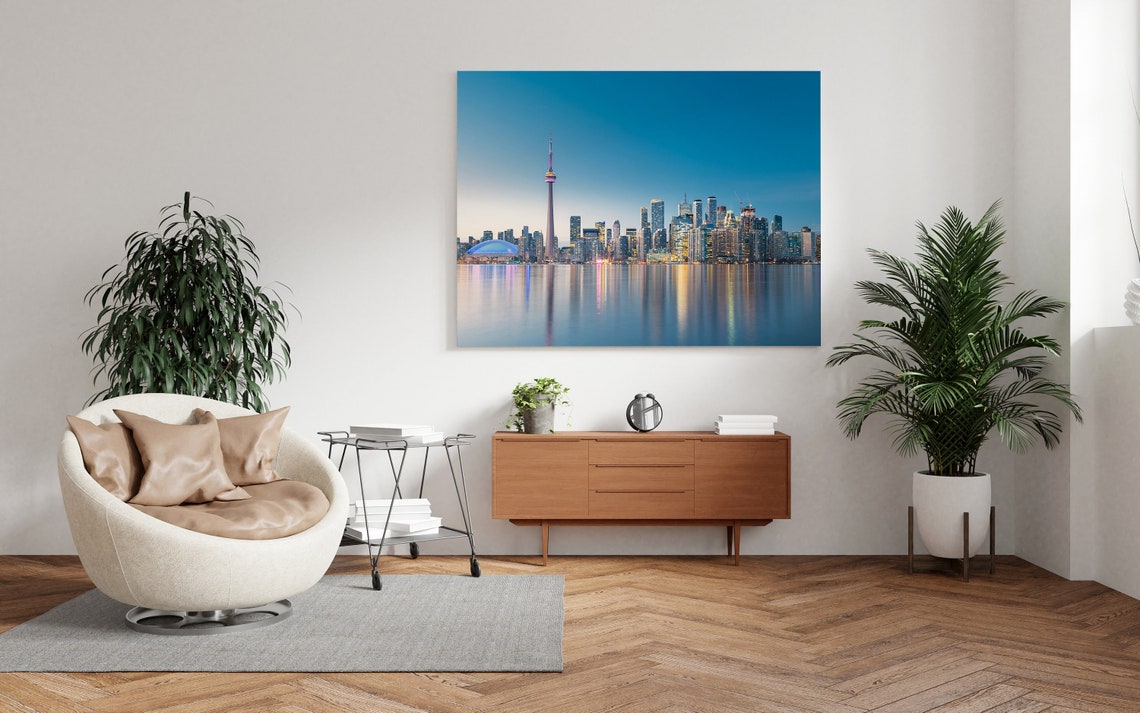 Toronto Skyline With CN Tower At Dusk Over Calm Water Poster - Image 3