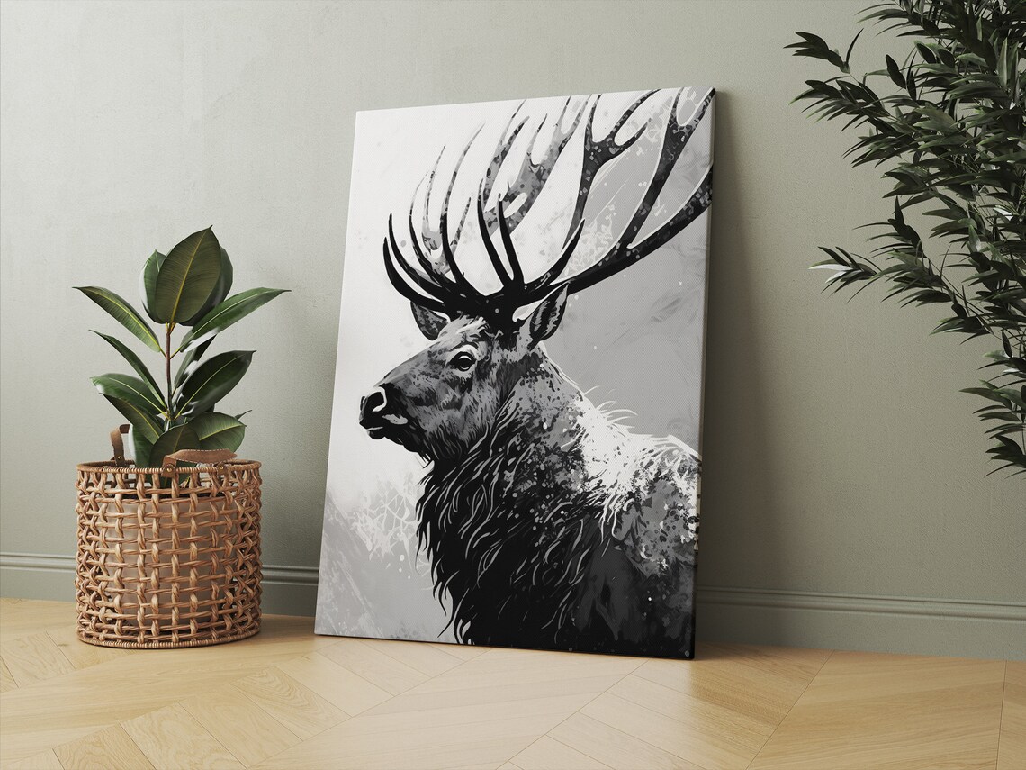 Monochrome Stag Head Portrait Black And White Wildlife Poster - Image 3