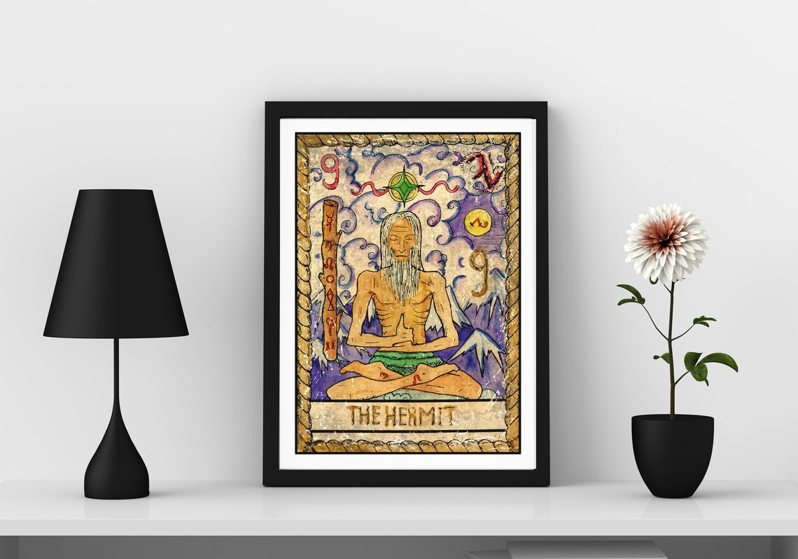 The Hermit Tarot Card Wall Art Tarot Card Art Prints Introvert Art Print Witchy Gift Dorm Room Wall Art Mystical Wall Art Astrology