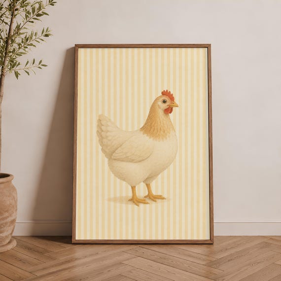 Minimalist Chicken Print Scandinavian Farmhouse Wall Art Neutral Hen Poster