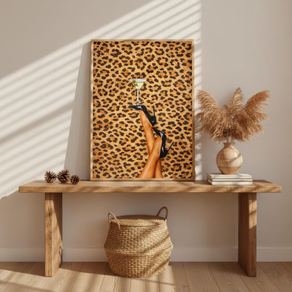 Leopard Martini Glam Fashion Art Print