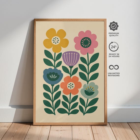 Scandinavian Floral Art Print, Nordic Botanical Poster