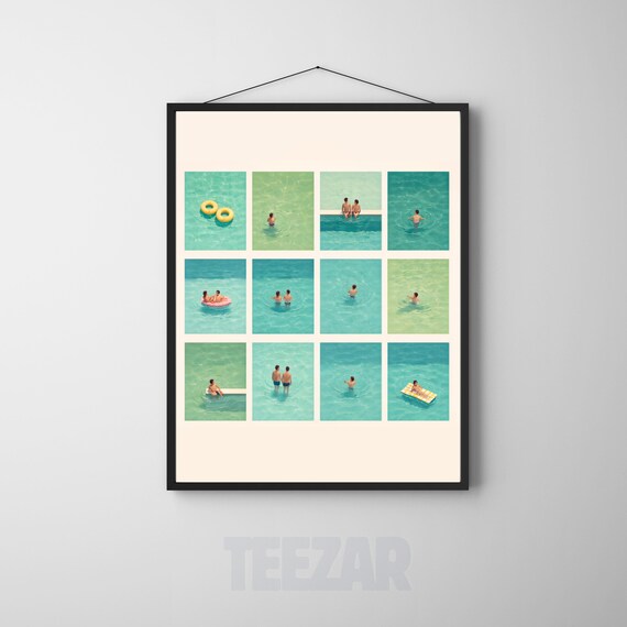 Modern Coastal Aerial Ocean Swimmers Photo Grid Summer Poster