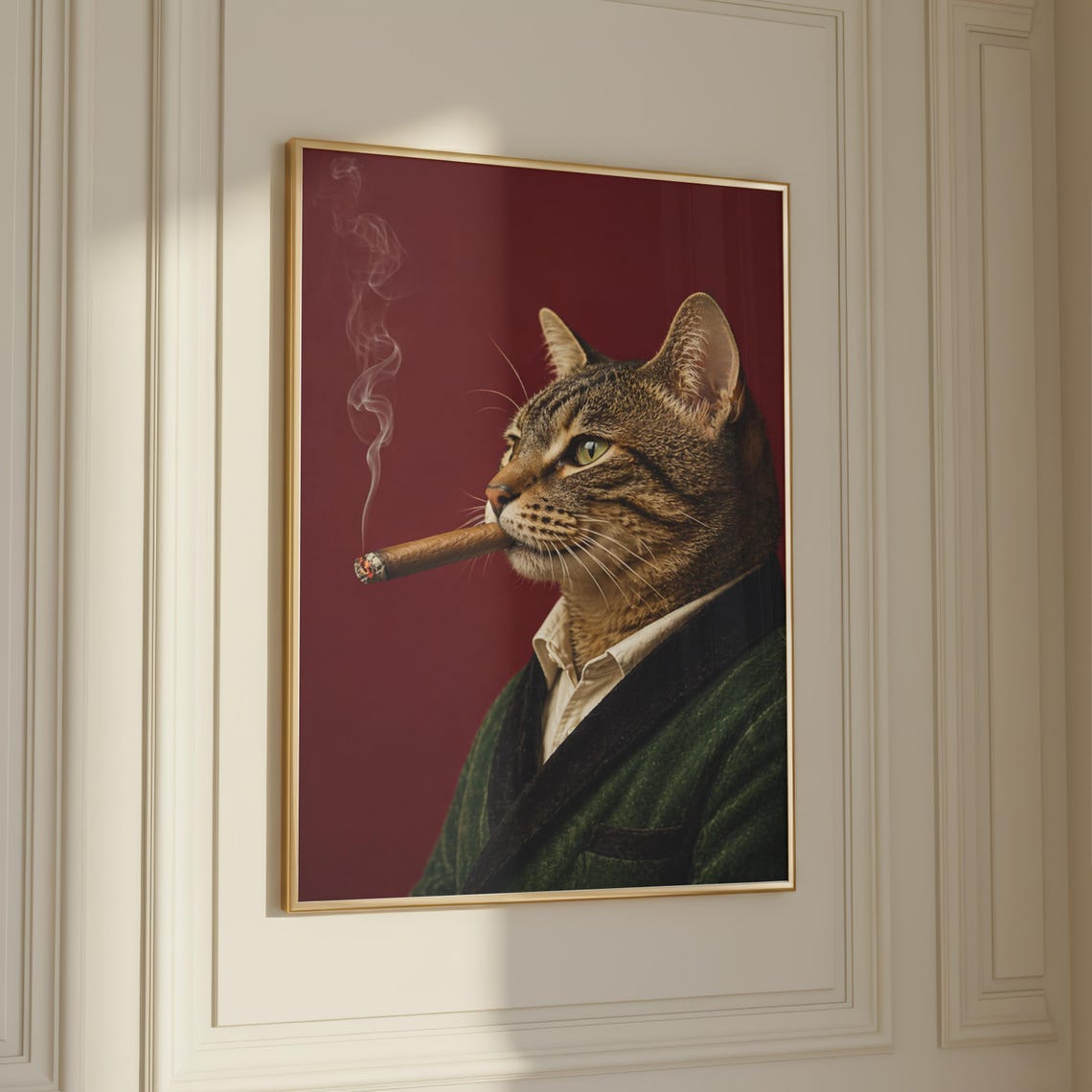 Mafia Cat Poster Funny Smoking Wall Art Vintage Gentleman Animal Print Dark Humor Decor Mob Boss Statement