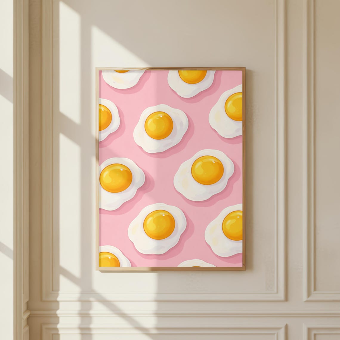 Pink Fried Eggs Poster Pop Art Kitchen Sunny Side Up Pattern Decor