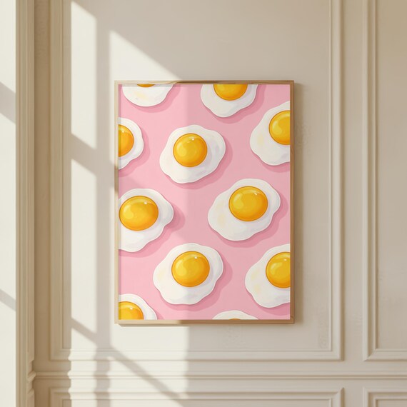 Pink Fried Eggs Poster Pop Art Kitchen Sunny Side Up Pattern Decor