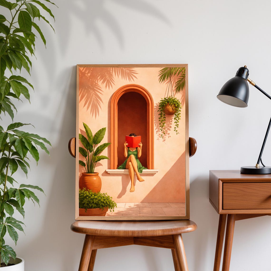 Woman Reading Mediterranean Arch Window Book Lover Art Poster