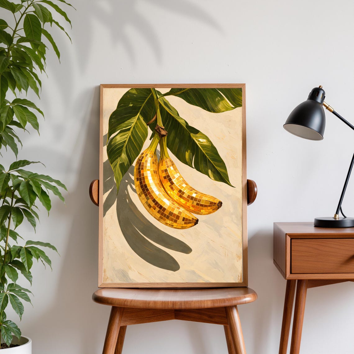 Disco Banana Gold Mirrorball Fruit Tropical Maximalist Poster