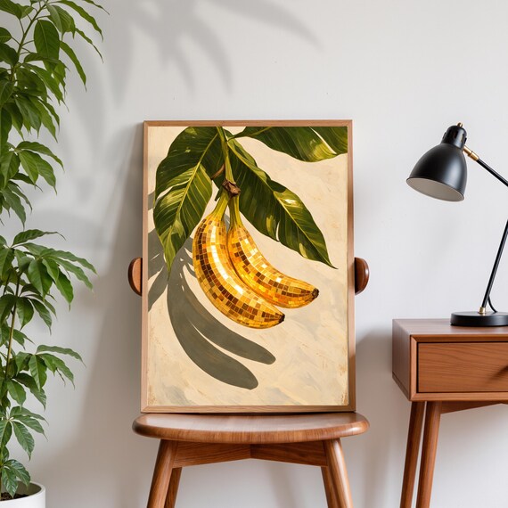 Disco Banana Gold Mirrorball Fruit Tropical Maximalist Poster