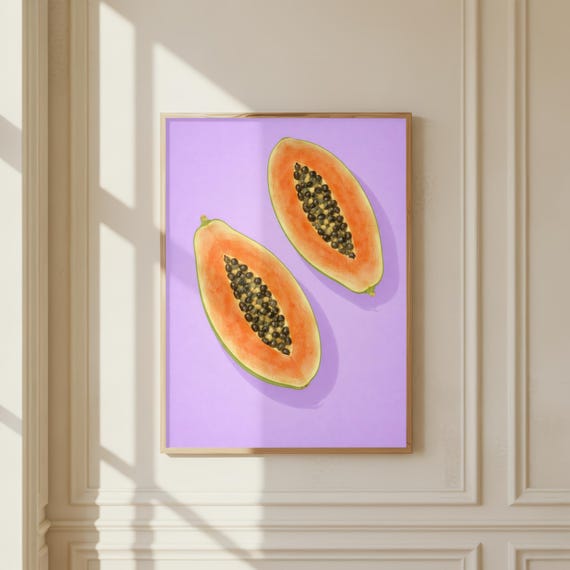 Papaya Fruit Print - Minimalist Tropical Art Print