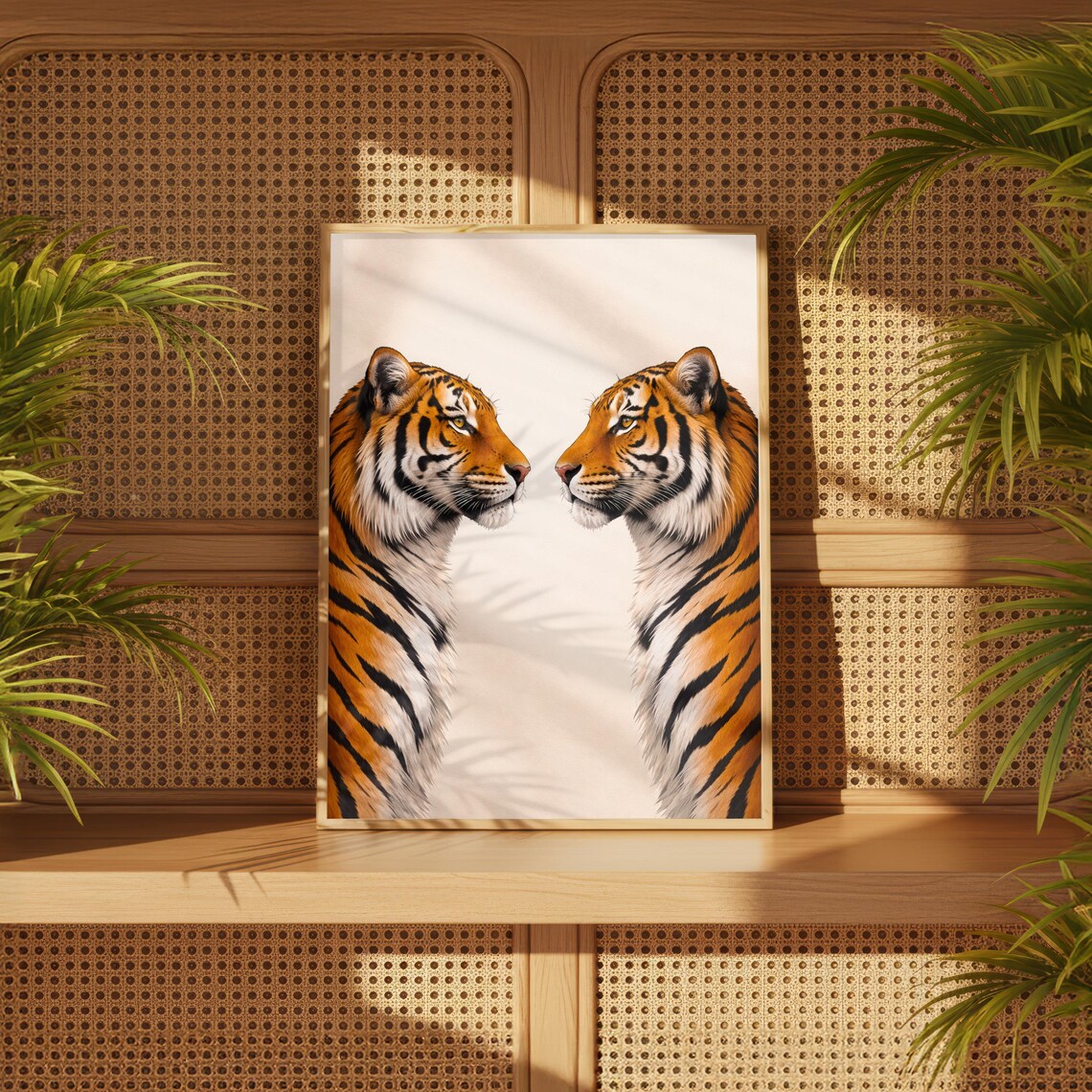 Twin Tiger Poster, Minimalist Animal Art Print