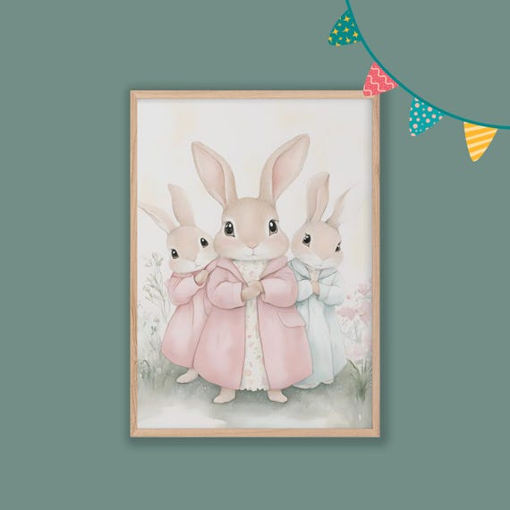Bunny Nursery Decor Baby Room Wall Art Nursery Decor Prints Animal Boho Kids Room Decor Instant Playroom Print