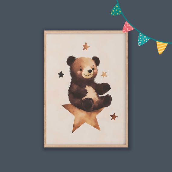 Bear Nursery Decor Baby Room Wall Art Nursery Decor Prints Animal Boho Kids Room Decor Instant Playroom Print