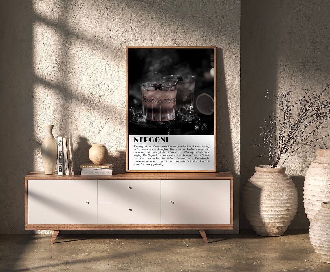 Negroni Cocktail Black and White Photography Italian Bar Art Poster - Image 3