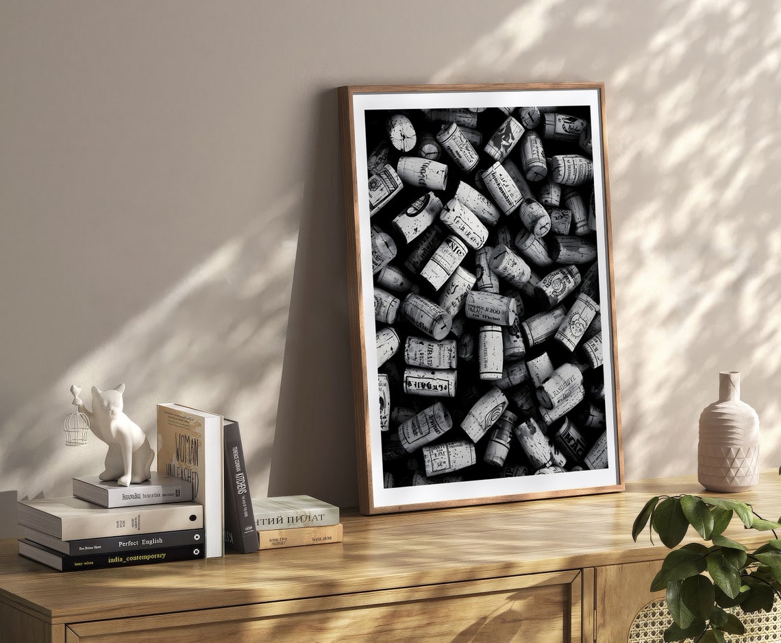 Vintage Wine Corks Black and White Photography Bar Decor Poster - Image 2