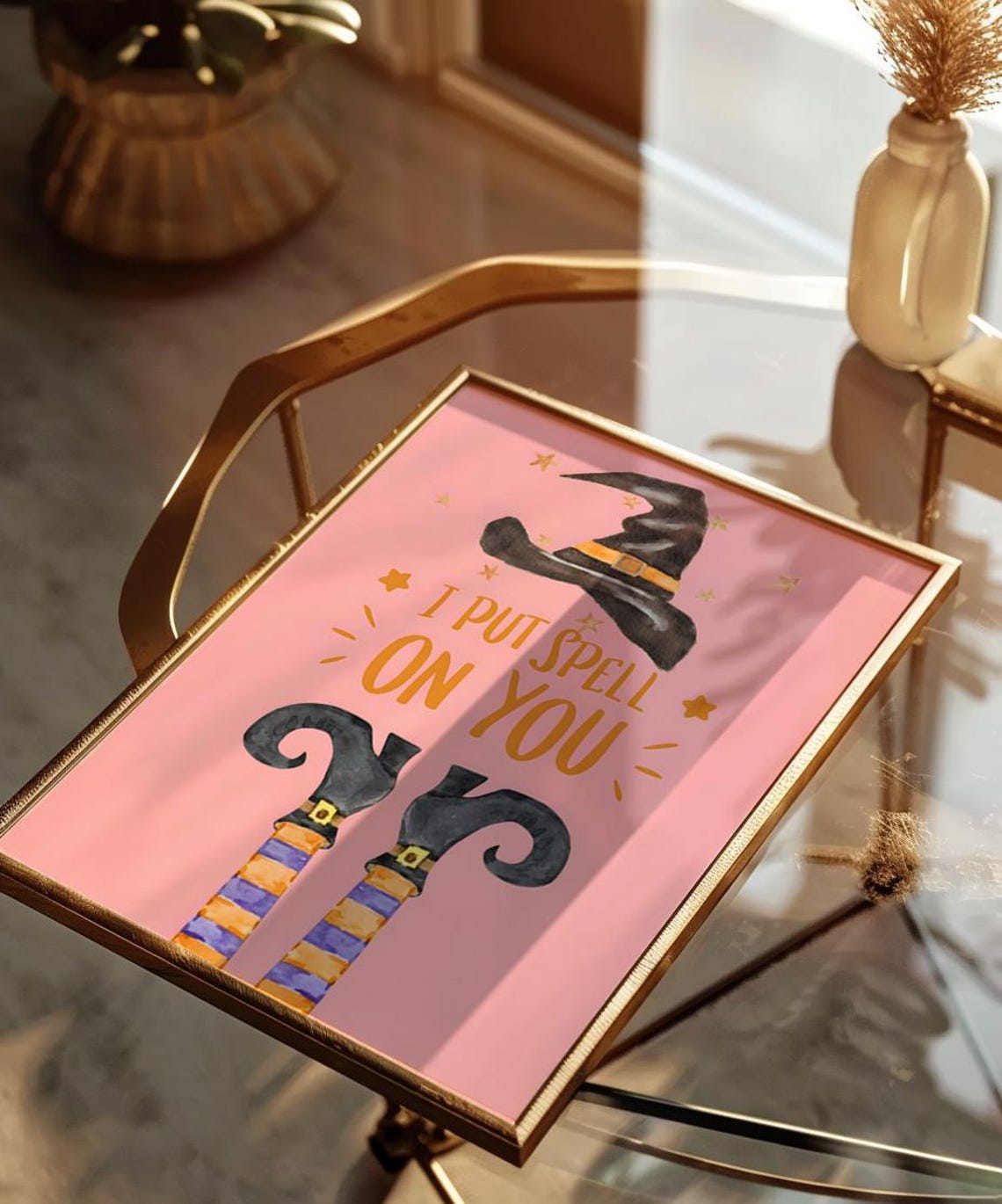 I Put Spell On You Quote Pink Witch Hat Cute Halloween Poster - Image 4