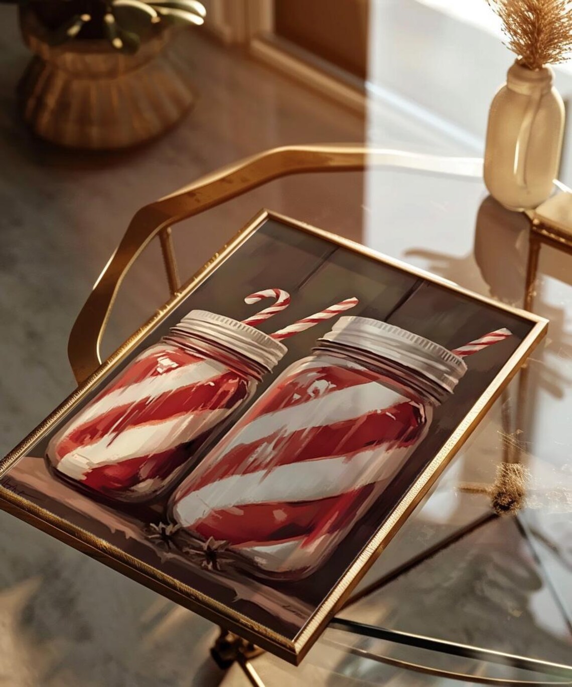 Candy Cane Mason Jars Christmas Kitchen Vintage Style Art Print - Image 2