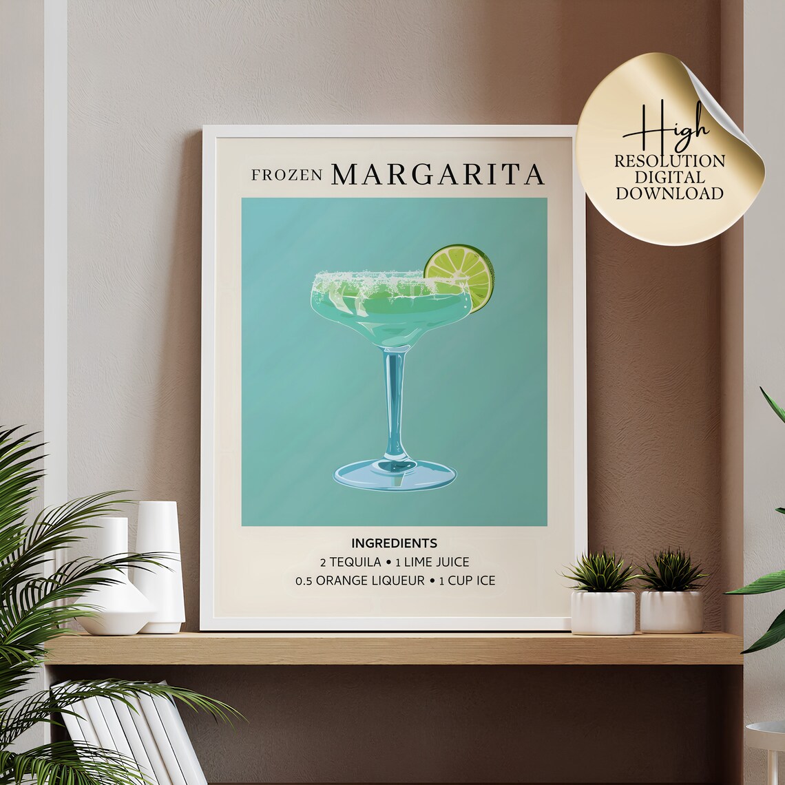 Margarita Cocktail Watercolor Turquoise Bar Art Print Recipe Decor - Image 2