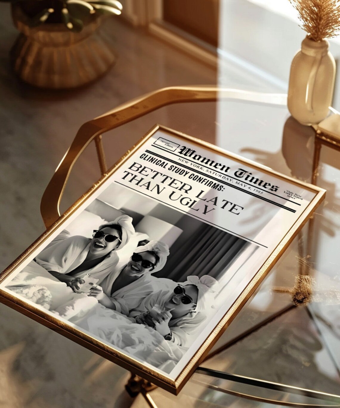 New York Newspaper Print, Vintage Bar Cart Poster