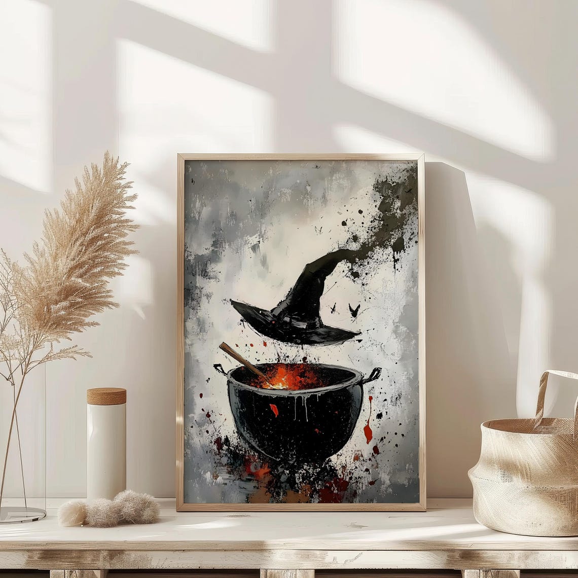 Witch Cauldron Bubbling Brew Magic Hat Smoke Halloween Art Poster - Image 2