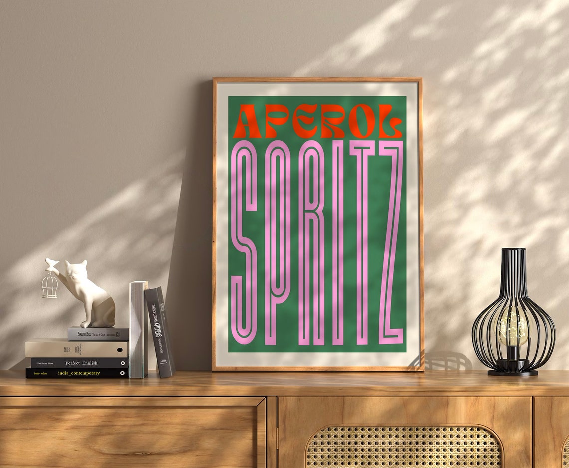 Aperol Spritz Retro Typography Poster Pink Green Bold Bar Decor - Image 3
