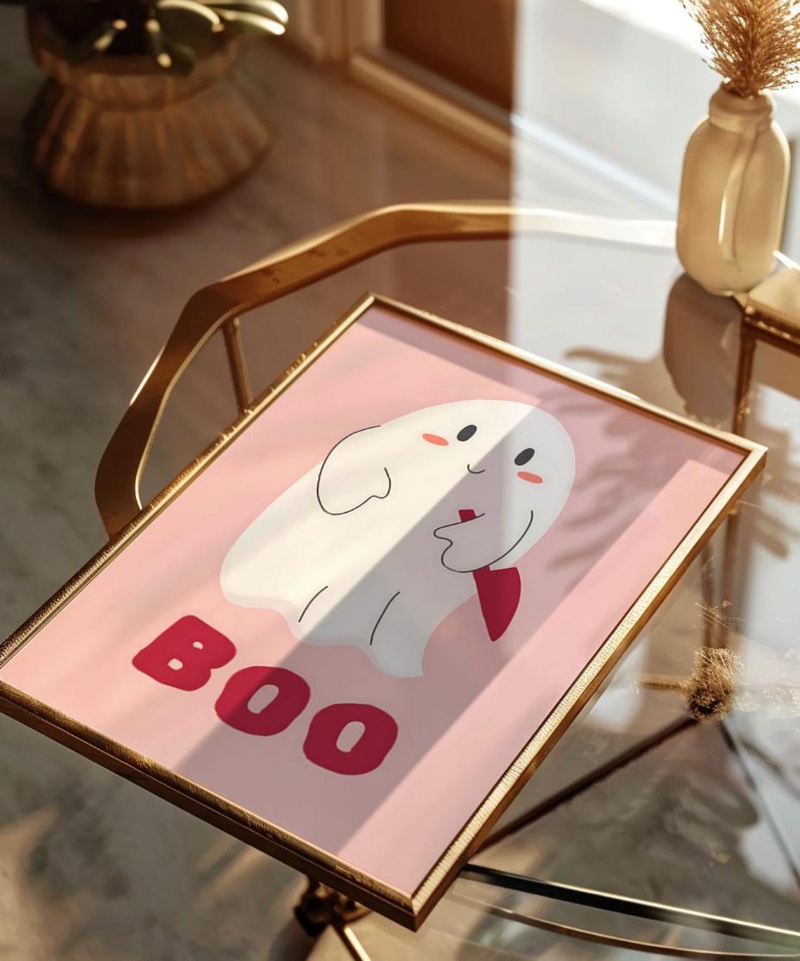 Cute Blushing Ghost Holding Red Knife Funny Boo Halloween Poster - Image 4