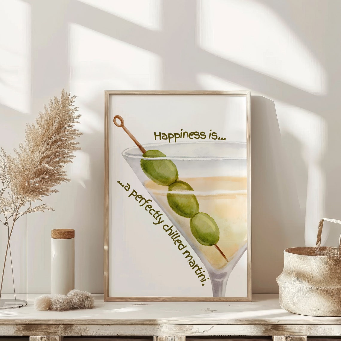 Happiness Is A Perfectly Chilled Martini Watercolor Quote Poster