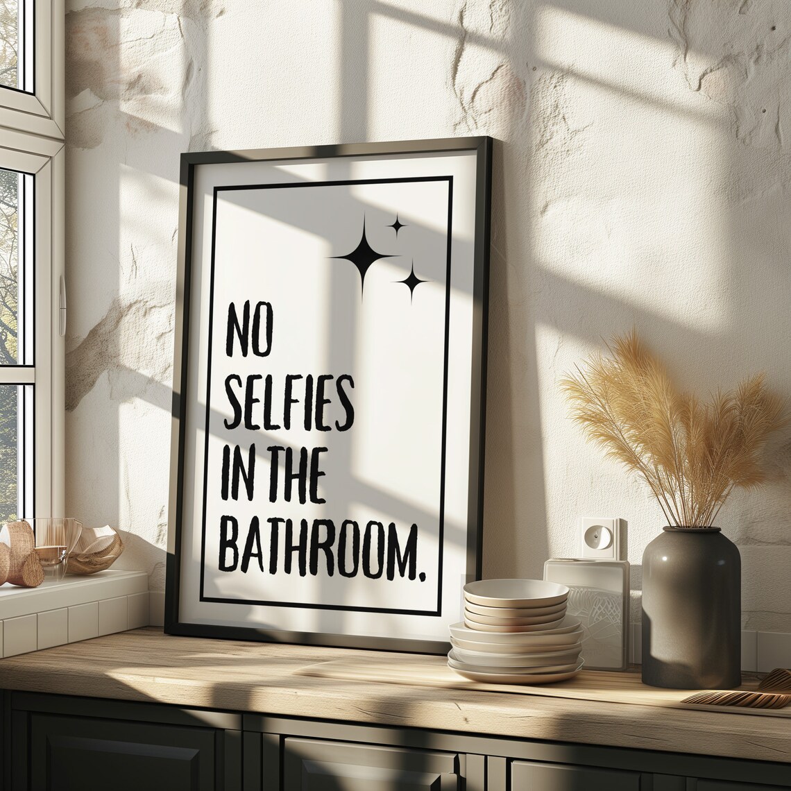 No Selfies In The Bathroom Funny Quote Modern Typography Poster