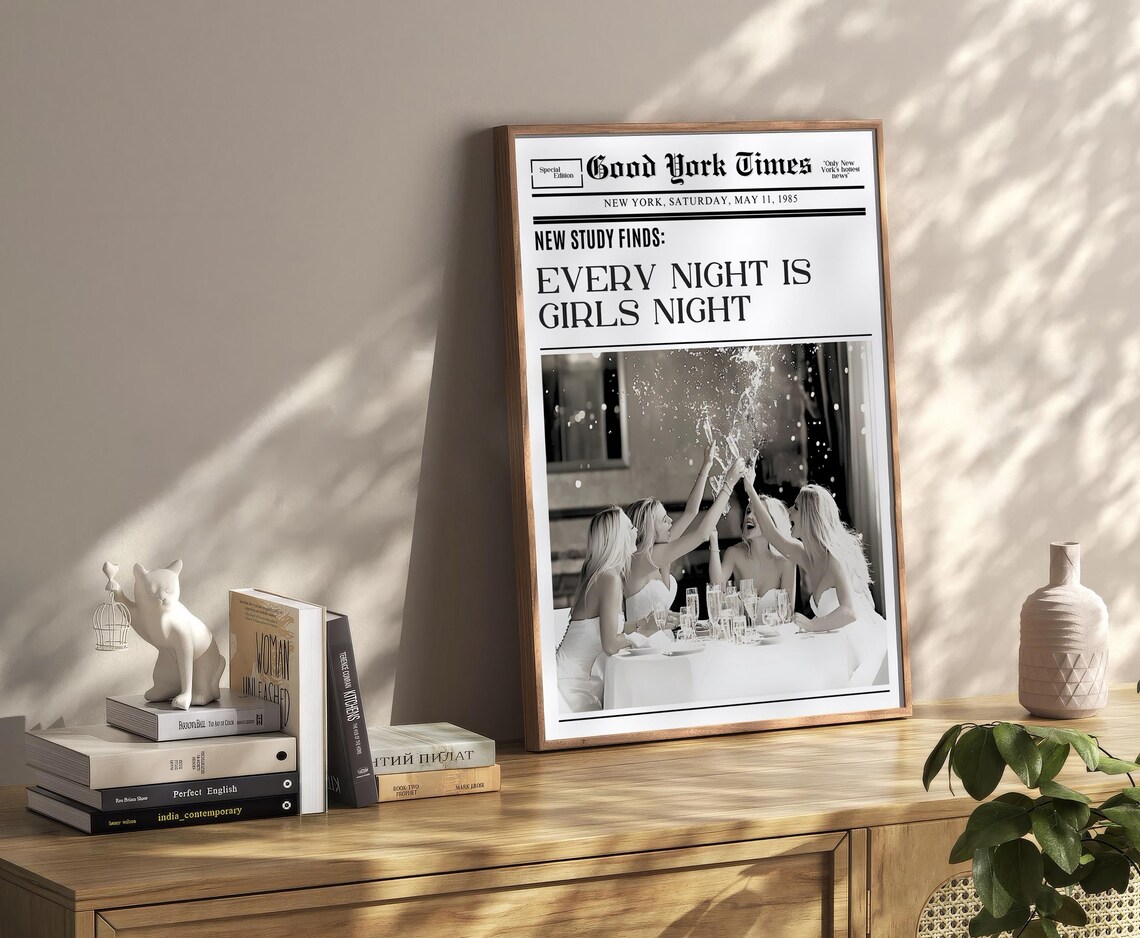 Girls Night Newspaper Headline Poster Good York Times Vintage Fun Art - Image 2