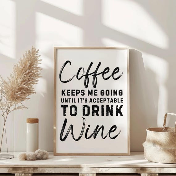 Coffee Until Wine Wall Art Print Vintage Bar Cart Retro Aesthetic Kitchen Decor Poster Apartment Decor Instant