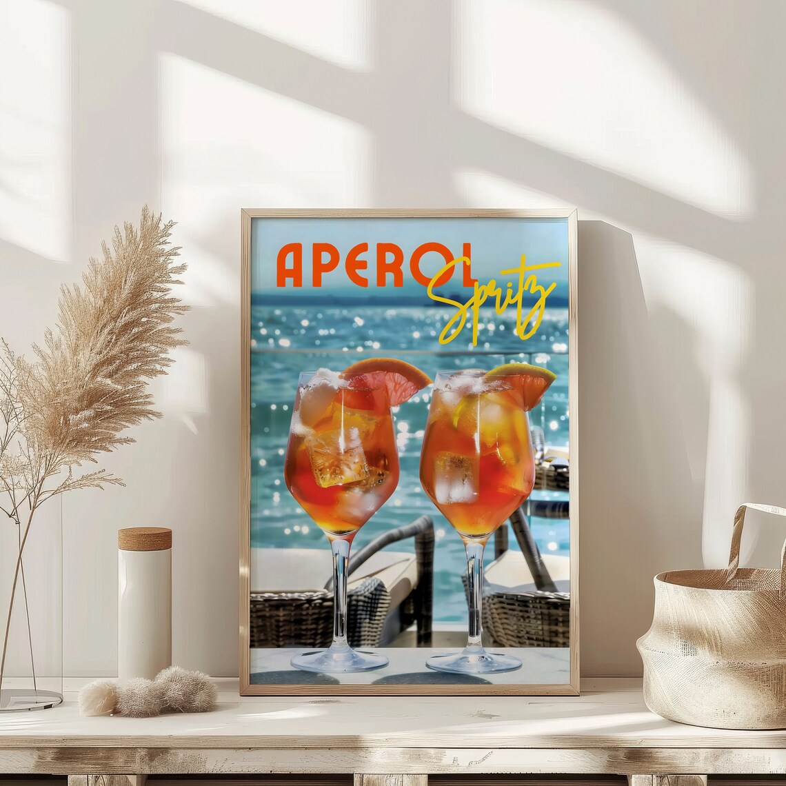 Aperol Spritz By The Sea Retro Cocktail Drink Poster Summer Art