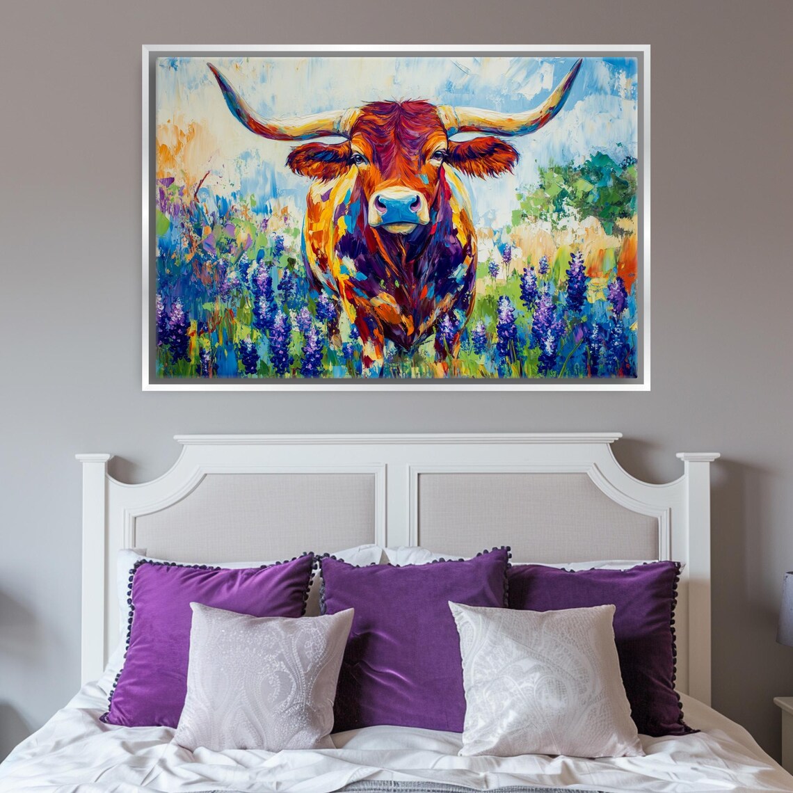 Texas Longhorn in Bluebonnets Art Print, Western Decor - Image 3