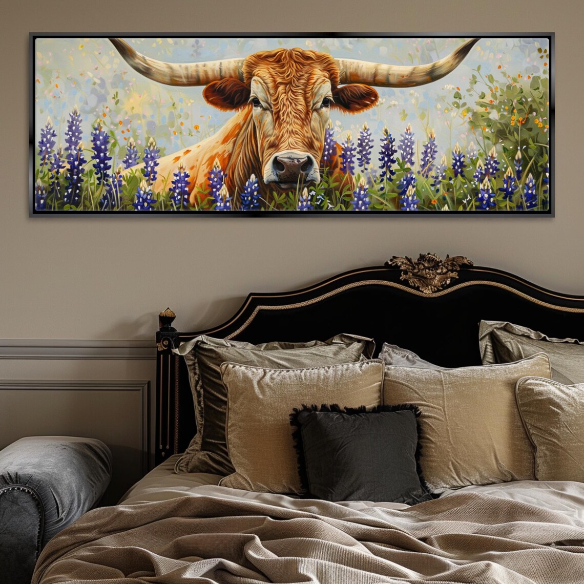 Texas Longhorn in Bluebonnet Field, Wall Art Print - Image 4