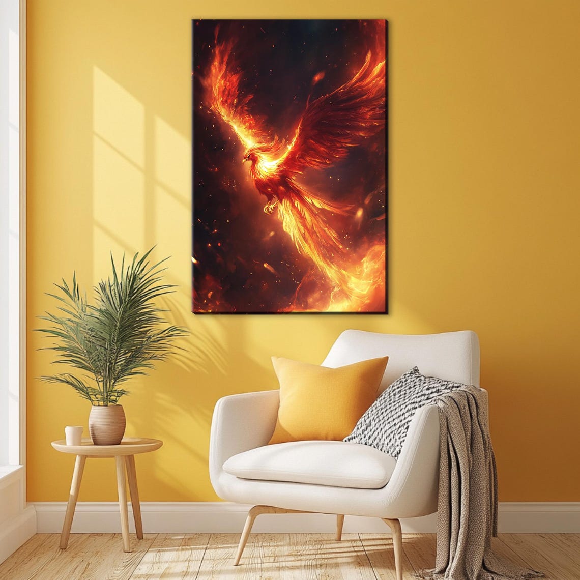 Fiery Phoenix Rising From Flames Mythical Bird Fantasy Wall Art Poster - Image 3