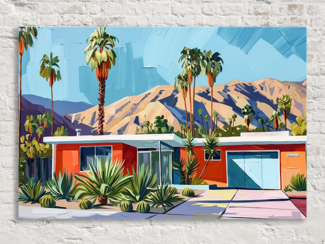Palm Springs Mid Century Ranch House Agave Garden Mountain View Poster