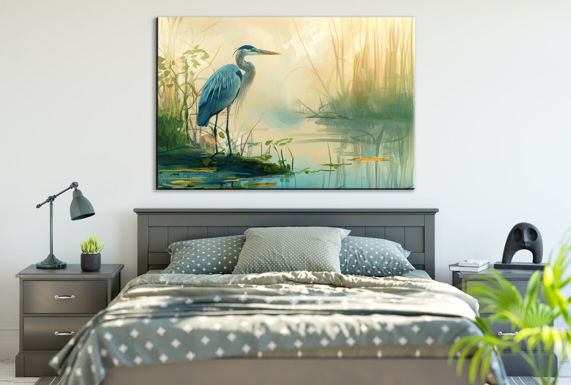Blue Heron Misty Morning Art Print, Ethereal Bird - Image 2