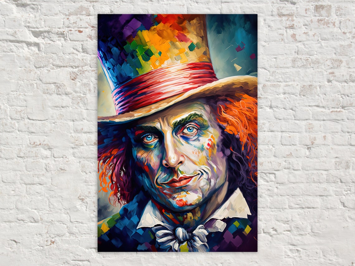 Mad Hatter Portrait Wall Art Alice In Wonderland Painting Reproduction Fantasy Art Print Vibrant Colorful Art