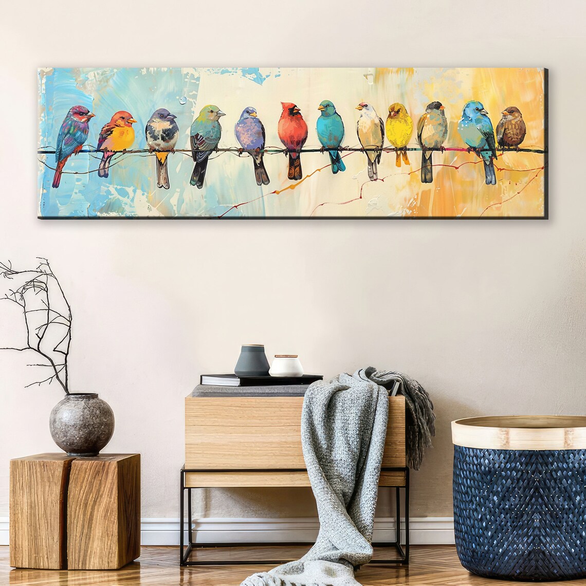 Colorful Birds on a Wire, Panoramic Wall Art Print - Image 4