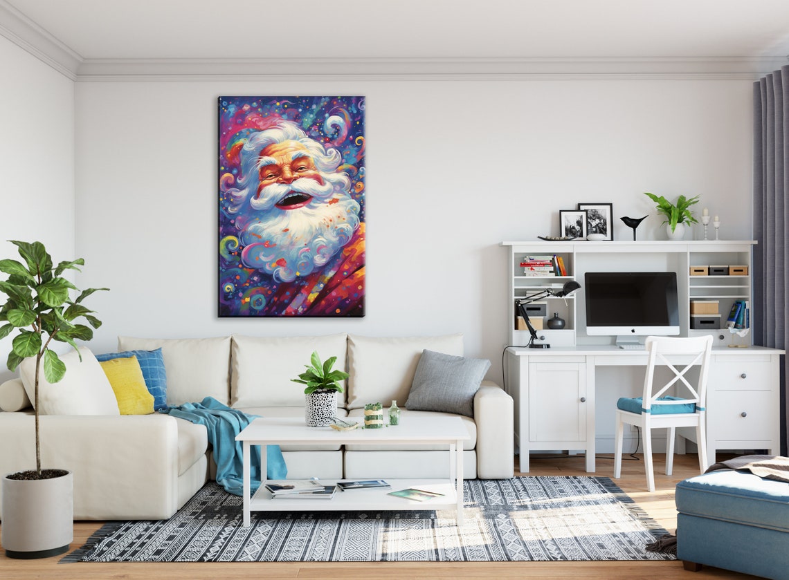Psychedelic Santa Laughing Face Cosmic Swirl Pop Art Christmas Poster - Image 2