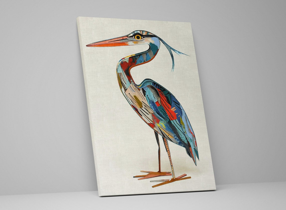 Abstract Collage Blue Heron Minimalist White Background Bird Poster - Image 5