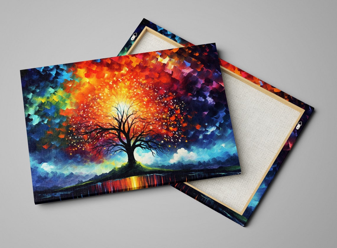 Tree of Life Vibrant Impasto Autumn Colors Cosmic Night Sky Print - Image 4