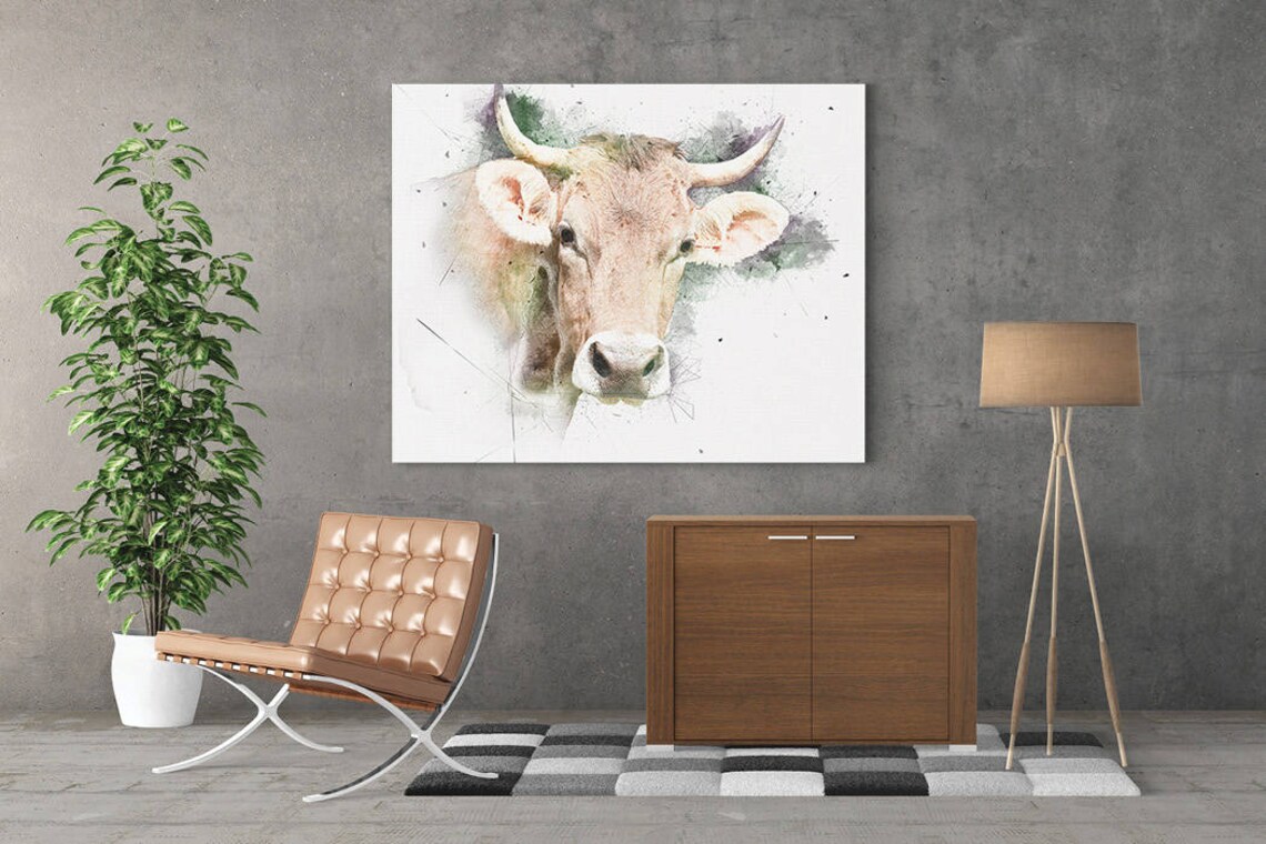Highland Cow Watercolor Portrait Soft Farm Animal Nursery Poster - Image 3