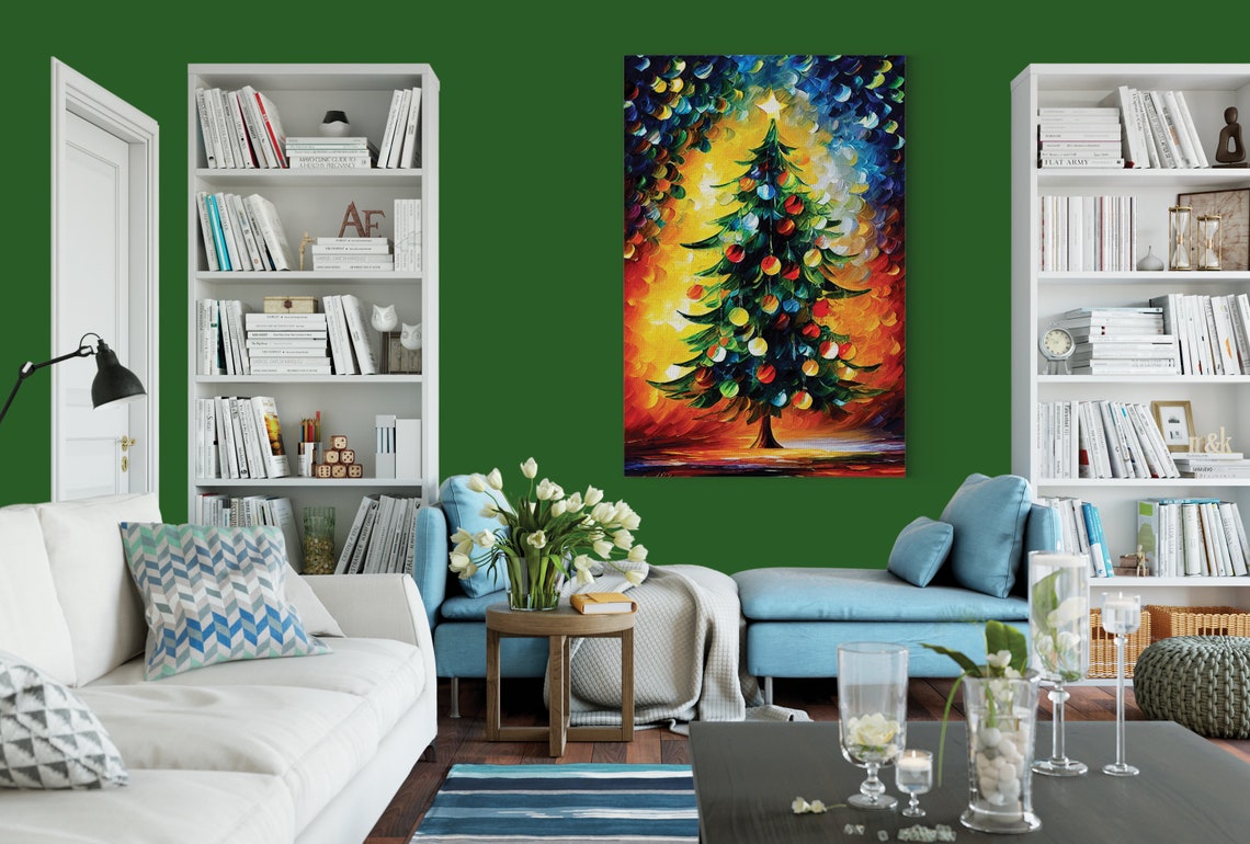 Christmas Tree Ornaments Star Colorful Impasto Holiday Art Poster - Image 4